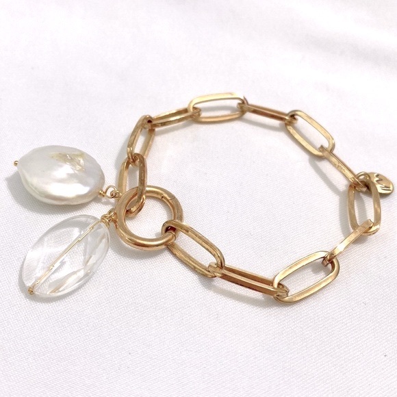 MAISON IREM 18K Vermeil Freshwater Cultured Pearl Chunky Smiley Bracelet - Picture 10 of 17